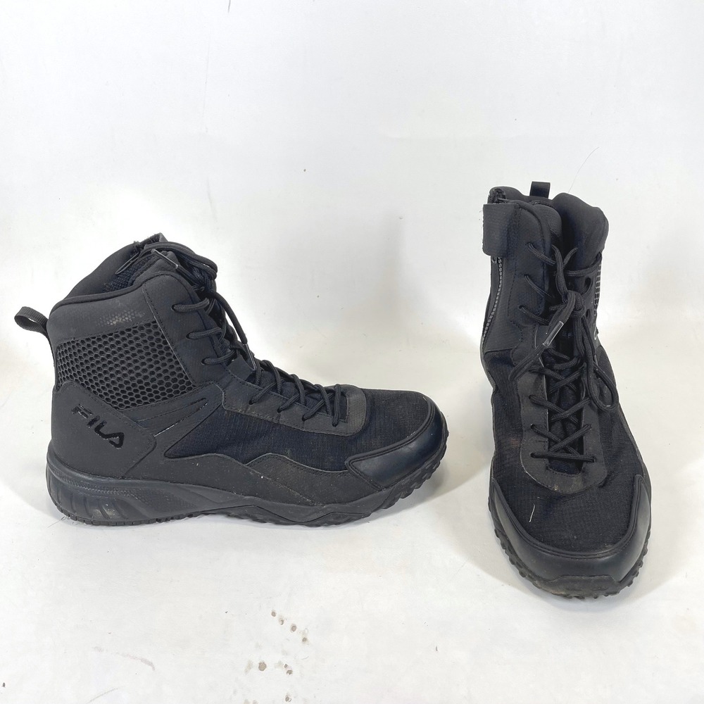 Fila Mens Tactical Boots Black Side Zip Slip Resistant 1LW00984-001 10.5 EEEE